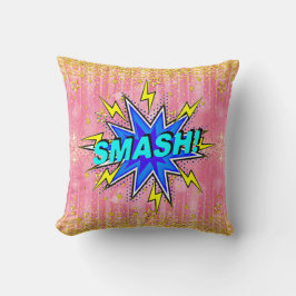 Comic Style Pop Art Retro Rosa Gelb Blau SMASH Kissen