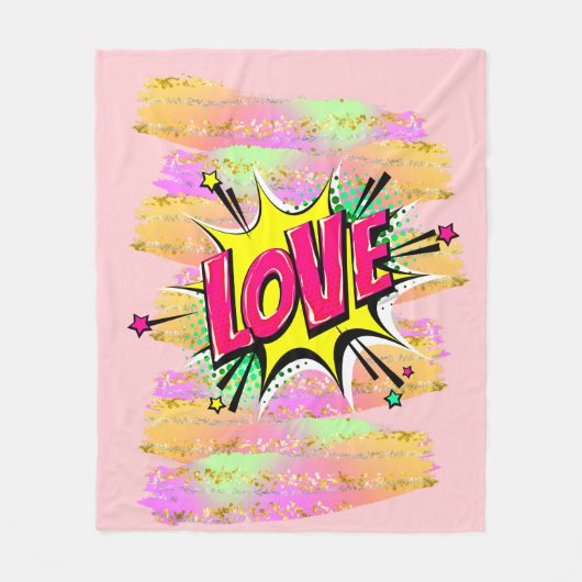 Comic Style Pop Art Retro Rosa Gelbe LIEBE Regenbo Fleecedecke (Vorderseite)