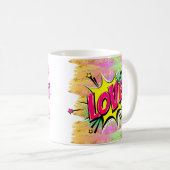 Comic Style Pop Art Retro Rosa Gelbe LIEBE Regenbo Kaffeetasse (VorderseiteRechts)