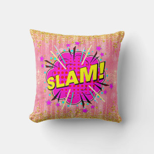Comic Style Pop Art Retro Rosa Gelbe SLAM Kissen