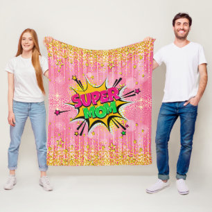 Comic Style Pop Art Retro Rosa Gold Super Mama Fla Fleecedecke