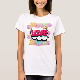 Comic Style Pop Art Retro Rosa LIEBE Glitzer Pinse T-Shirt