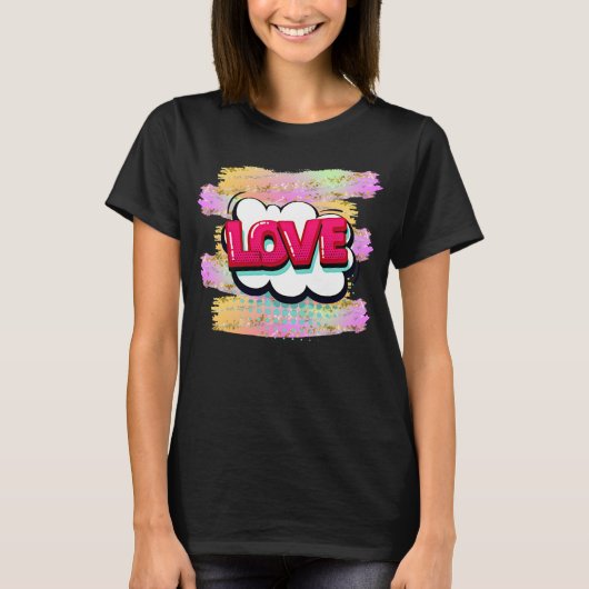 Comic Style Pop Art Retro Rosa LIEBE Glitzer Pinse T-Shirt (Vorderseite)