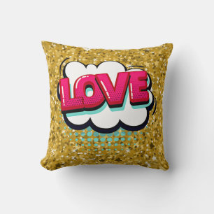 Comic Style Pop Art Retro Stars Rosa Liebe Text Th Kissen