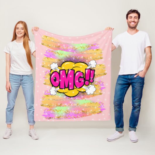 Comic Style Pop Retro Yellow Lila OMG Regenbogen Fleecedecke (Beispiel)