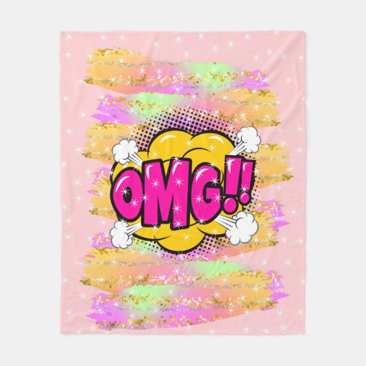 Comic Style Pop Retro Yellow Lila OMG Regenbogen Fleecedecke (Vorderseite)