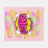 Comic Style Pop Retro Yellow Lila OMG Regenbogen Fleecedecke (Vorderseite (Horizontal))