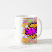 Comic Style Pop Retro Yellow Lila OMG Regenbogen Kaffeetasse (VorderseiteRechts)