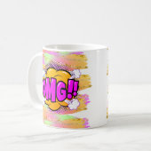 Comic Style Pop Retro Yellow Lila OMG Regenbogen Kaffeetasse (Vorderseite Links)