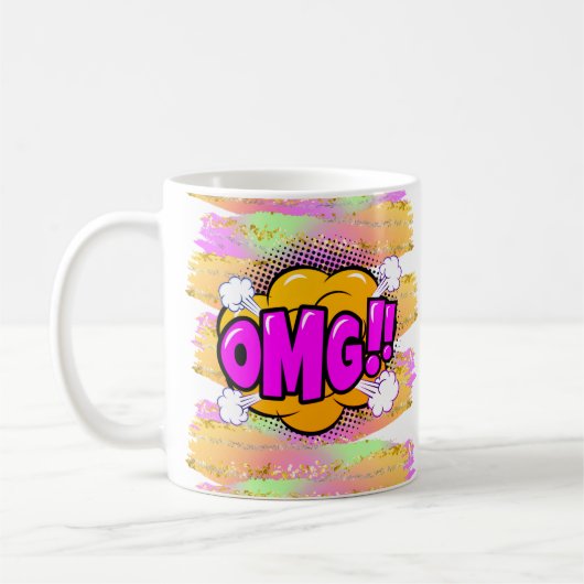 Comic Style Pop Retro Yellow Lila OMG Regenbogen Kaffeetasse (Links)
