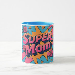 Comic Style Super Mama Blume Sterne Mütter Tag Tasse