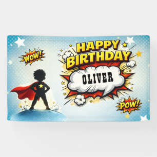 Comic-Style-Superhelden-Jungen-Name Geburtstag Banner