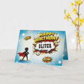 Comic-Style-Superhelden-Jungen-Name Geburtstag Karte (Gelbe Blume)
