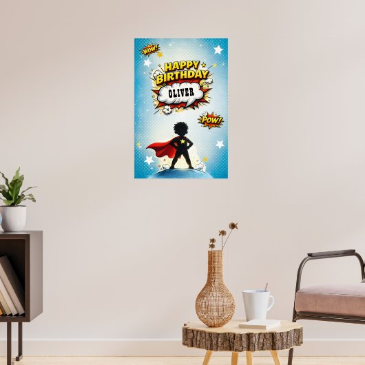 Comic-Style-Superhelden-Jungen-Name-Geburtstag Poster (Wohnzimmer 3)