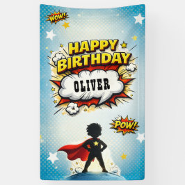 Comic Style Superhero Boy's Name Birthday Banner