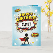 Comic Style Superhero Boy's Name Birthday Karte (Gelbe Blume)