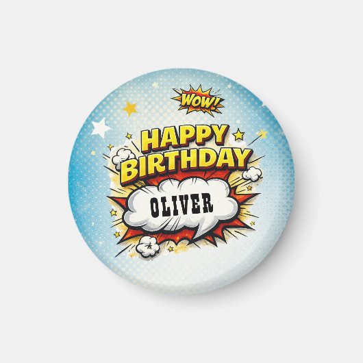 Comic Style Superhero Boy's Name Birthday  Magnet (Vorne)