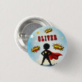 Comic Style Superhero Boy's Name Birthday Party Button (Vorne & Hinten)