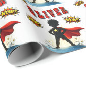 Comic Style Superhero Boy's Name Birthday Party Geschenkpapier (Rolleneckpunkt)