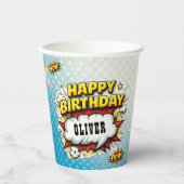 Comic Style Superhero Boy's Name Birthday Party  Pappbecher (Vorderseite)