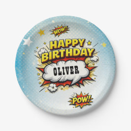 Comic Style Superhero Boy's Name Birthday Party Pappteller