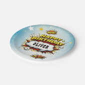 Comic Style Superhero Boy's Name Birthday Party Pappteller (Schrägansicht)