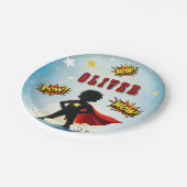 Comic Style Superhero Boy's Name Birthday Party Pappteller (Schrägansicht)