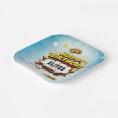 Comic Style Superhero Boy's Name Birthday Party  Pappteller (Gewinkelt)