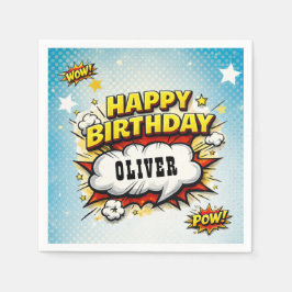 Comic Style Superhero Boy's Name Birthday Party Serviette