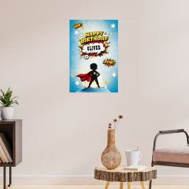 Comic Style Superhero Boy's Name Birthday Poster