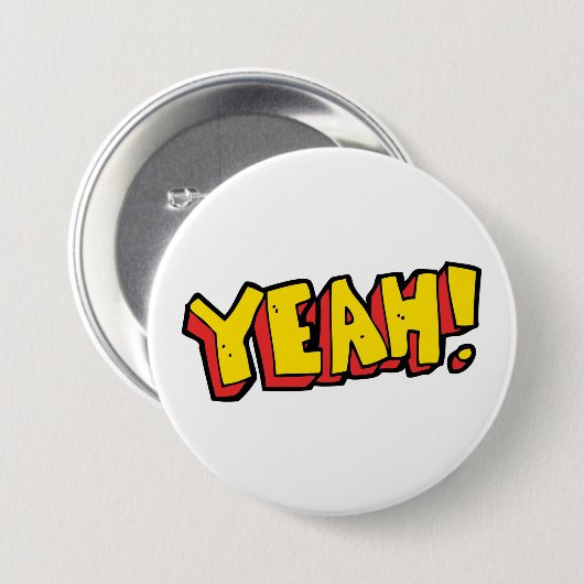 Comic Style Yeah Text Graphic in Bold Yellow Button (Vorne & Hinten)
