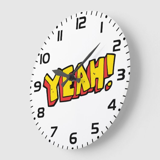 Comic Style Yeah Text Graphic in Bold Yellow Große Wanduhr (Winkel)