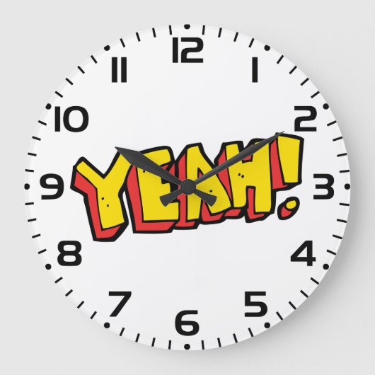 Comic Style Yeah Text Graphic in Bold Yellow Große Wanduhr (Vorderseite)