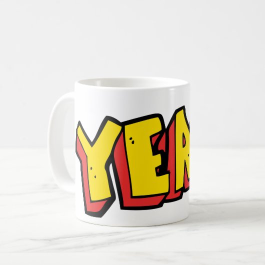 Comic Style Yeah Text Graphic in Bold Yellow Kaffeetasse (Vorderseite Links)
