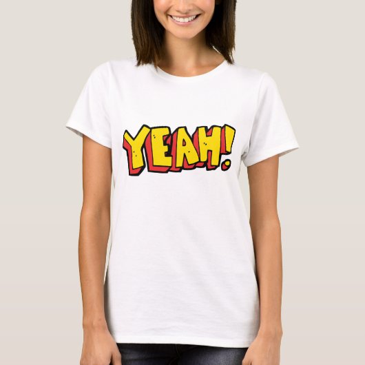 Comic Style Yeah Text Graphic in Bold Yellow T-Shirt (Vorderseite)
