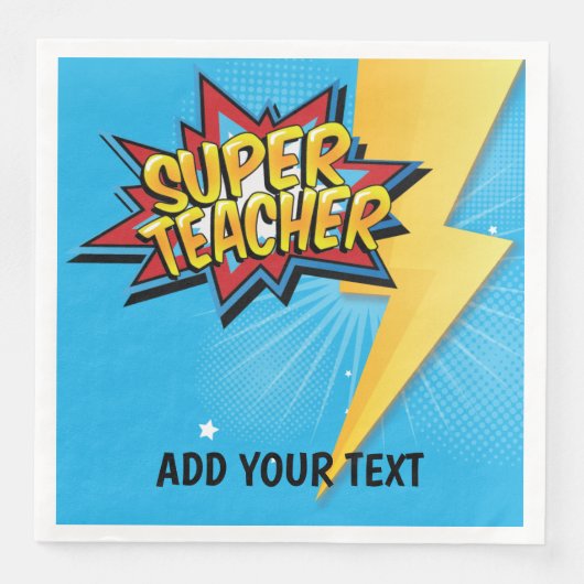 Comic Super Hero Teacher Lunch Napkin Serviette (Vorderseite)