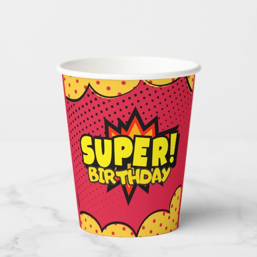 Comic-Superheld-Geburtstag Pappbecher (Rückseite)