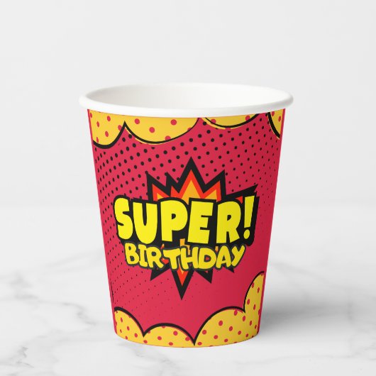 Comic-Superheld-Geburtstag Pappbecher (Vorderseite)