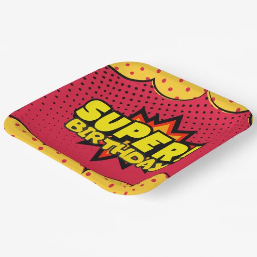 Comic-Superheld-Geburtstag Pappteller (Gewinkelt)