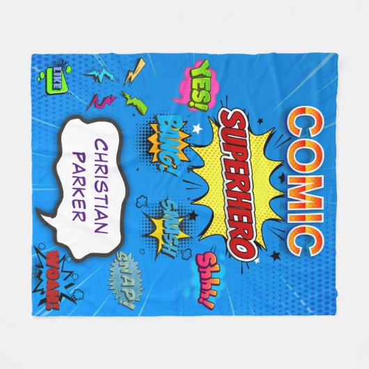 Comic Superhero Blue Birthday Custom Gift Fleecedecke (Vorderseite (Horizontal))