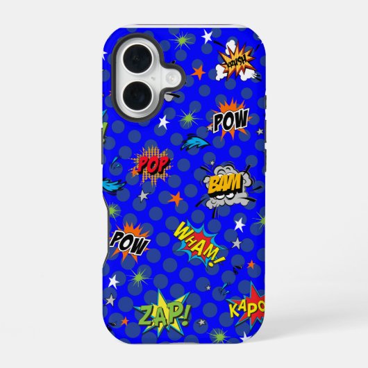 Comic Superhero Blue iPhone 16 Hülle (Rückseite)