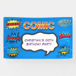 Comic Superhero Blue Kindergeburtstag Party Banner