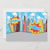 Comic Superhero Boy Geburtstagsparty Einladung (Rückseite)