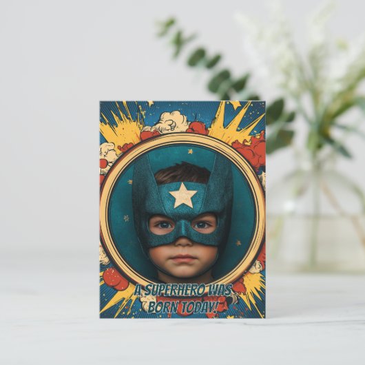 Comic Superhero Circular Postkarte (Stehend Vorderseite)