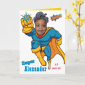 Comic Superhero Flying Foto Birthday Card Karte (Gelbe Blume)
