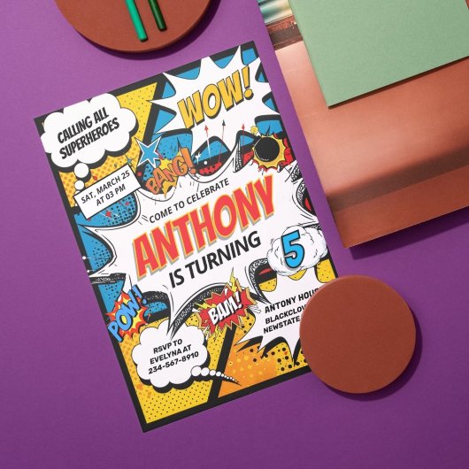 Comic Superheroes Geburtstagsparty Einladung
