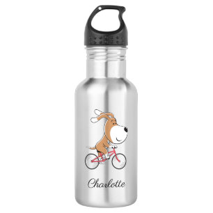 Comic süßer Hund Welpe Fahrrad fahren Edelstahlflasche