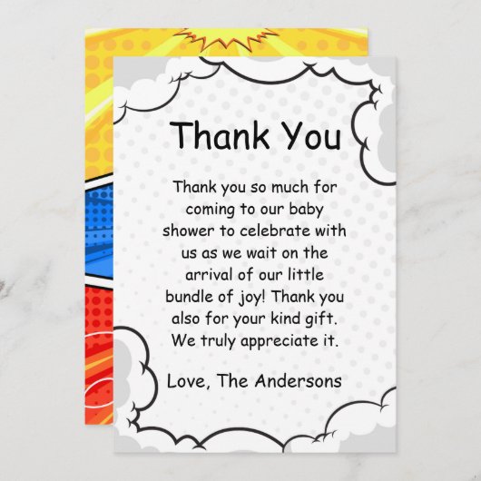 Comic Thema Kinderdusche Flat Danke Karte (Vorne/Hinten)