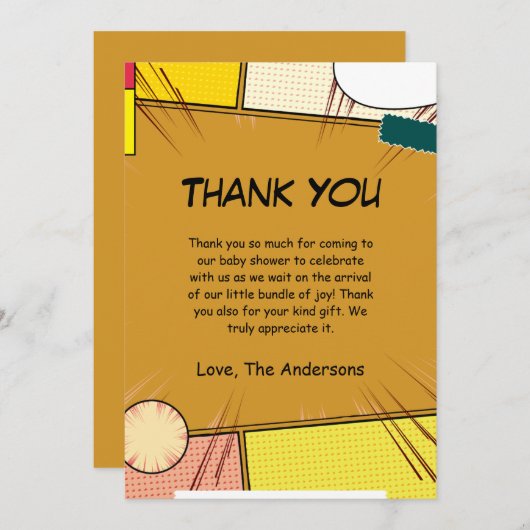 Comic Theme Kinderdusche Dankeskarte (Vorne/Hinten)