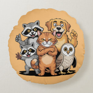 Comic-Tier-Freunde-Team-Illustration Rundes Kissen